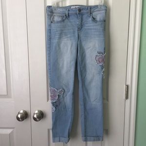 Black Daisy Floral Embroidered Straight Leg Jeans